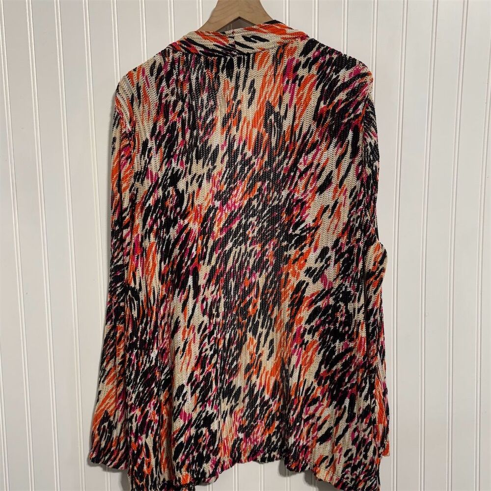 Maggie Barnes Duster 2X Abstract Animal Print Cardigan Sweater Orange Black Plus - Picture 6 of 7